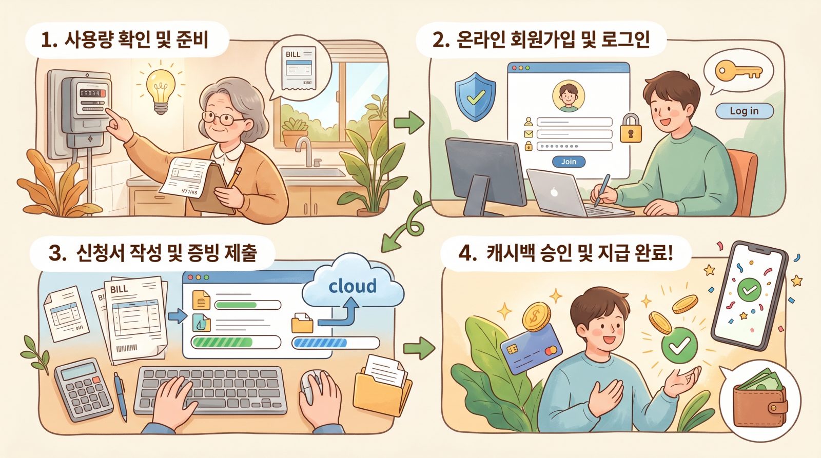 에너지캐시백 신청 절차 안내 일러스트