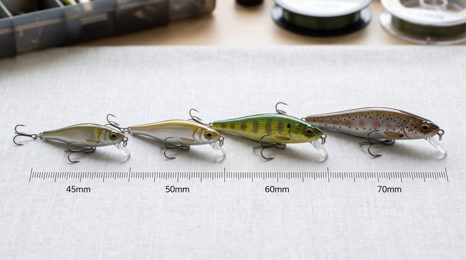 쏘가리 미노우 45mm부터 70mm까지 사이즈별 비교